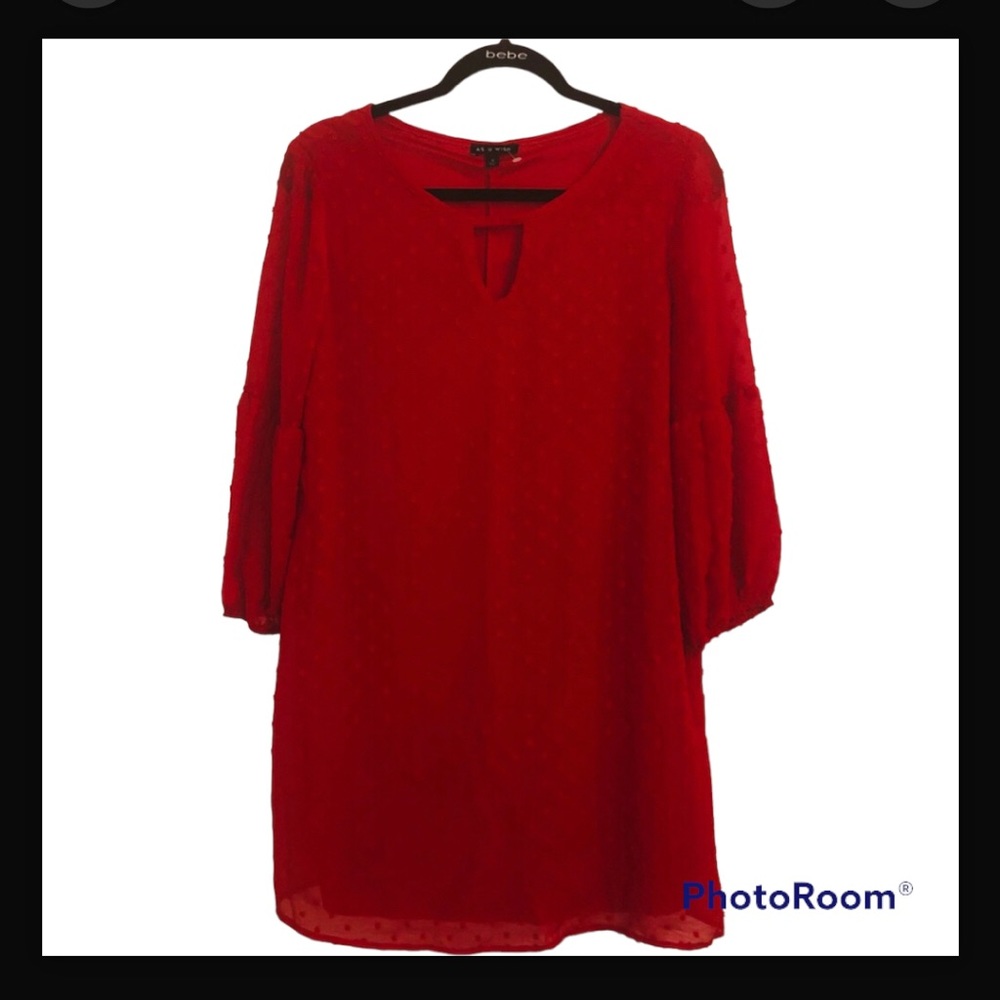 As U Wish Red Embroidered Smocked Mini Dress w/Bell Sleeves Size Small NWT